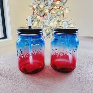 Set of 2 mason canning preserve jars patriotic oil lamp torch
